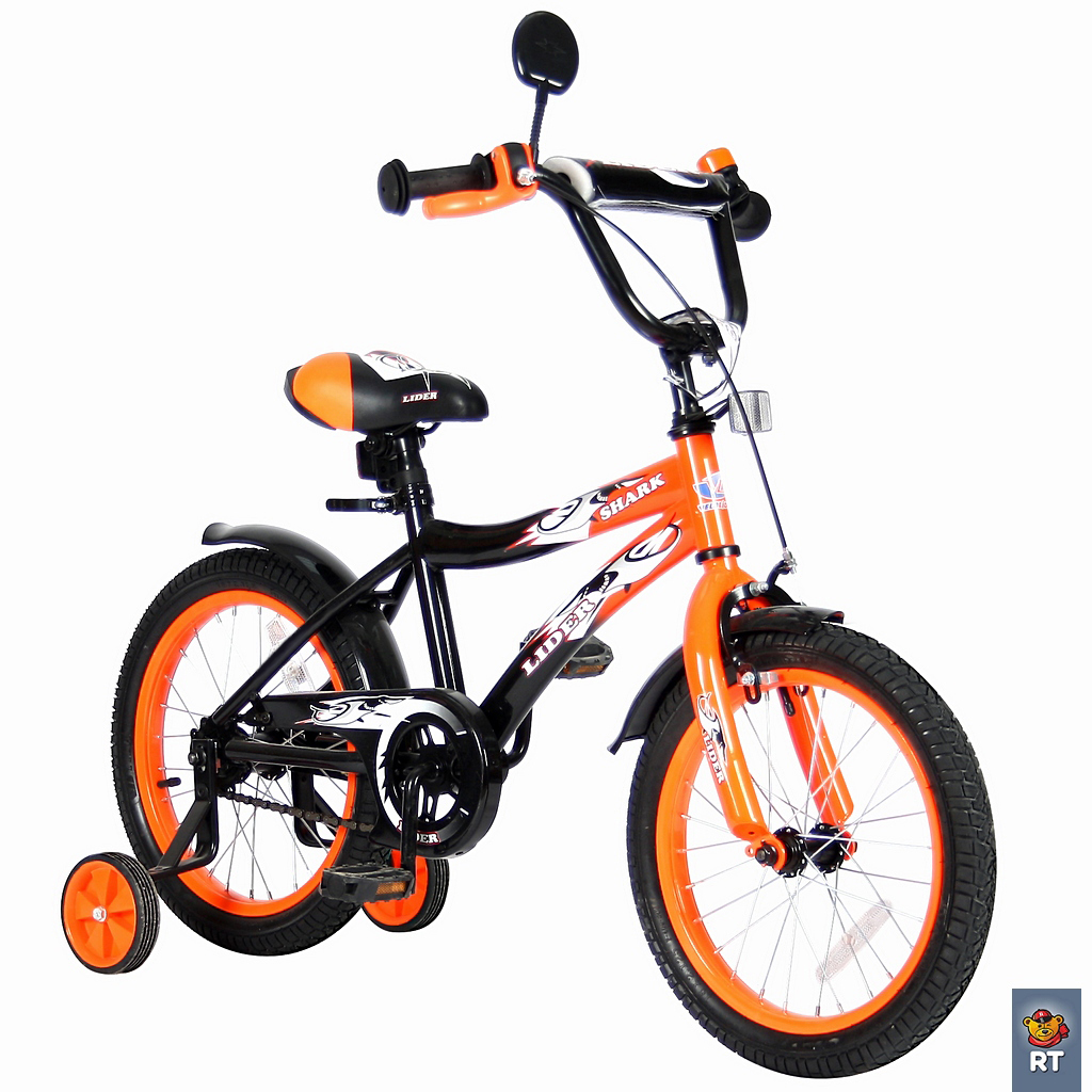Двухколесный велосипед Lider shark, диаметр колес 16 дюймов, оранжевый/черный  