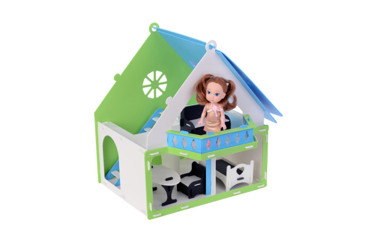 Домик для кукол - Дачный дом Варенька, бело-голубой, с мебелью  