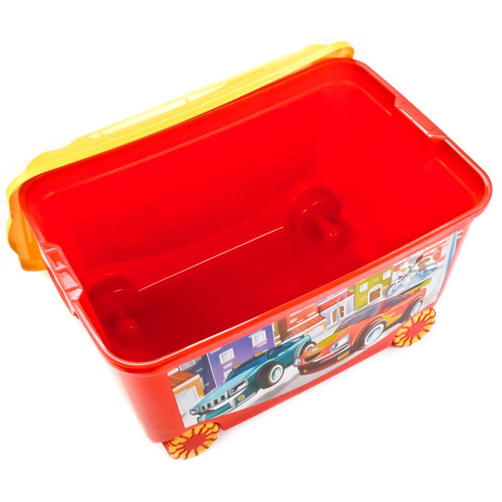 Ящик для игрушек с аппликацией на колесах, цвет красный  