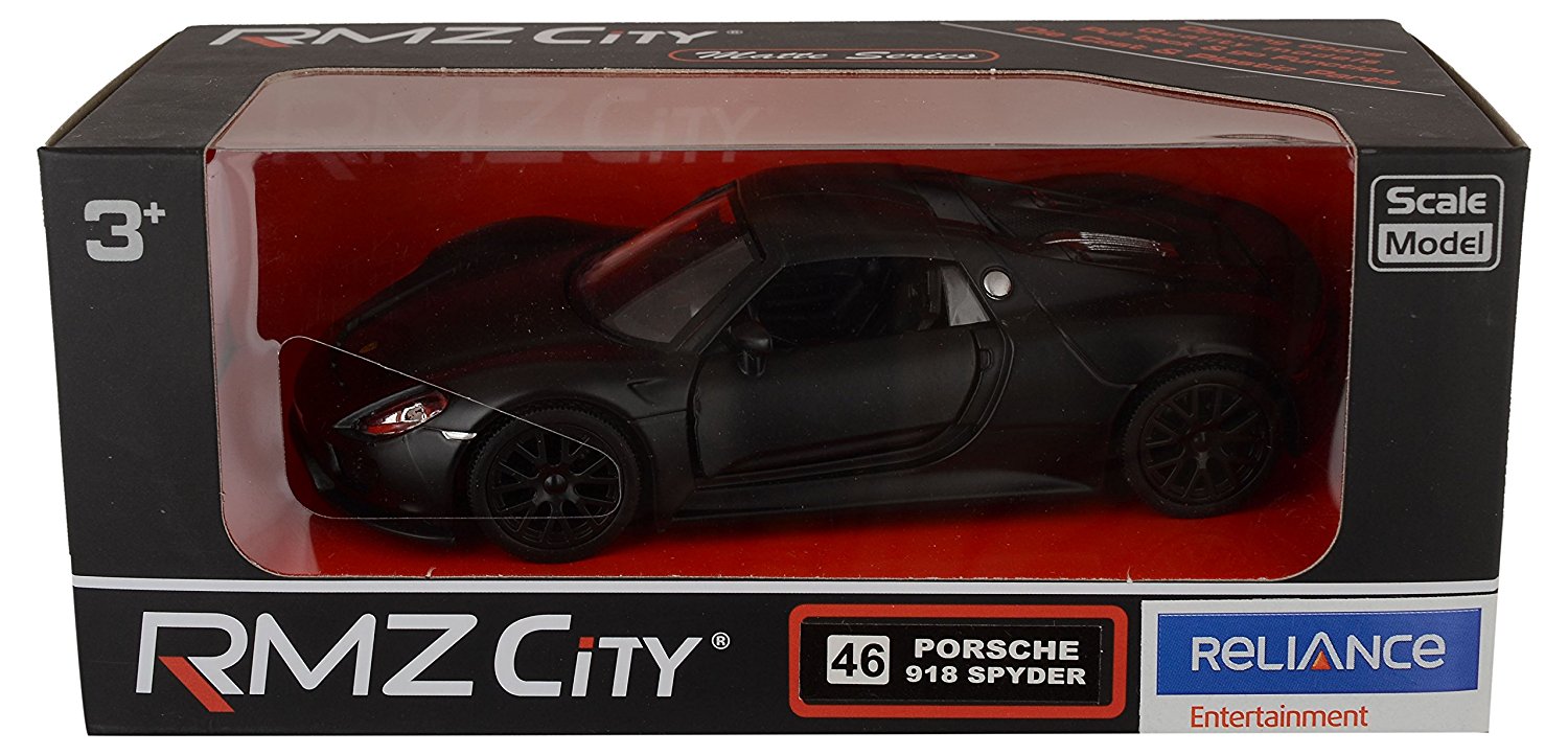 Металлическая инерционная машина RMZ City - Porsche 918 Spyder, 1:32, черный матовый  