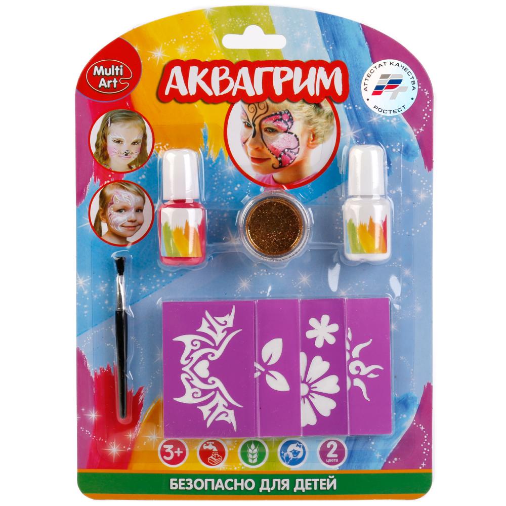

Набор Аквагрим & Тату с блестками, кисточкой, 4 трафаретами и 2 красками