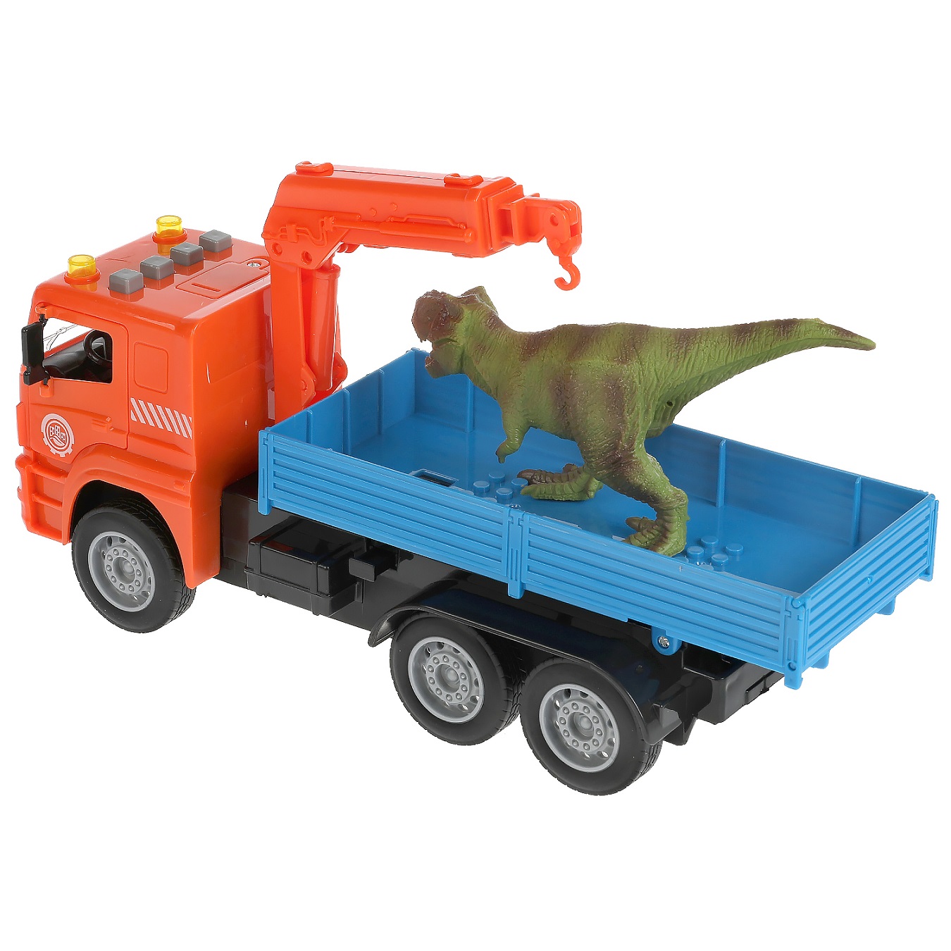 Модель Манипулятор с динозавром 28 см свет-звук двери открываются инерционная пластиковая оранжевая  