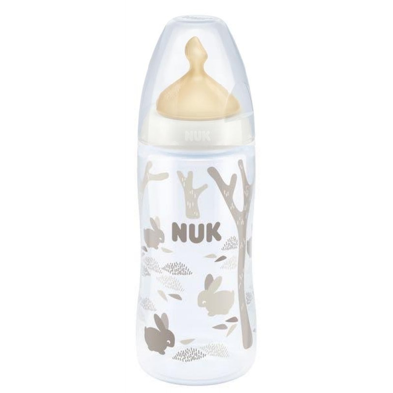 

Бутылочка Nuk First Choice Plus, 300 мл с латексной соской, размер М, беж/зайчики