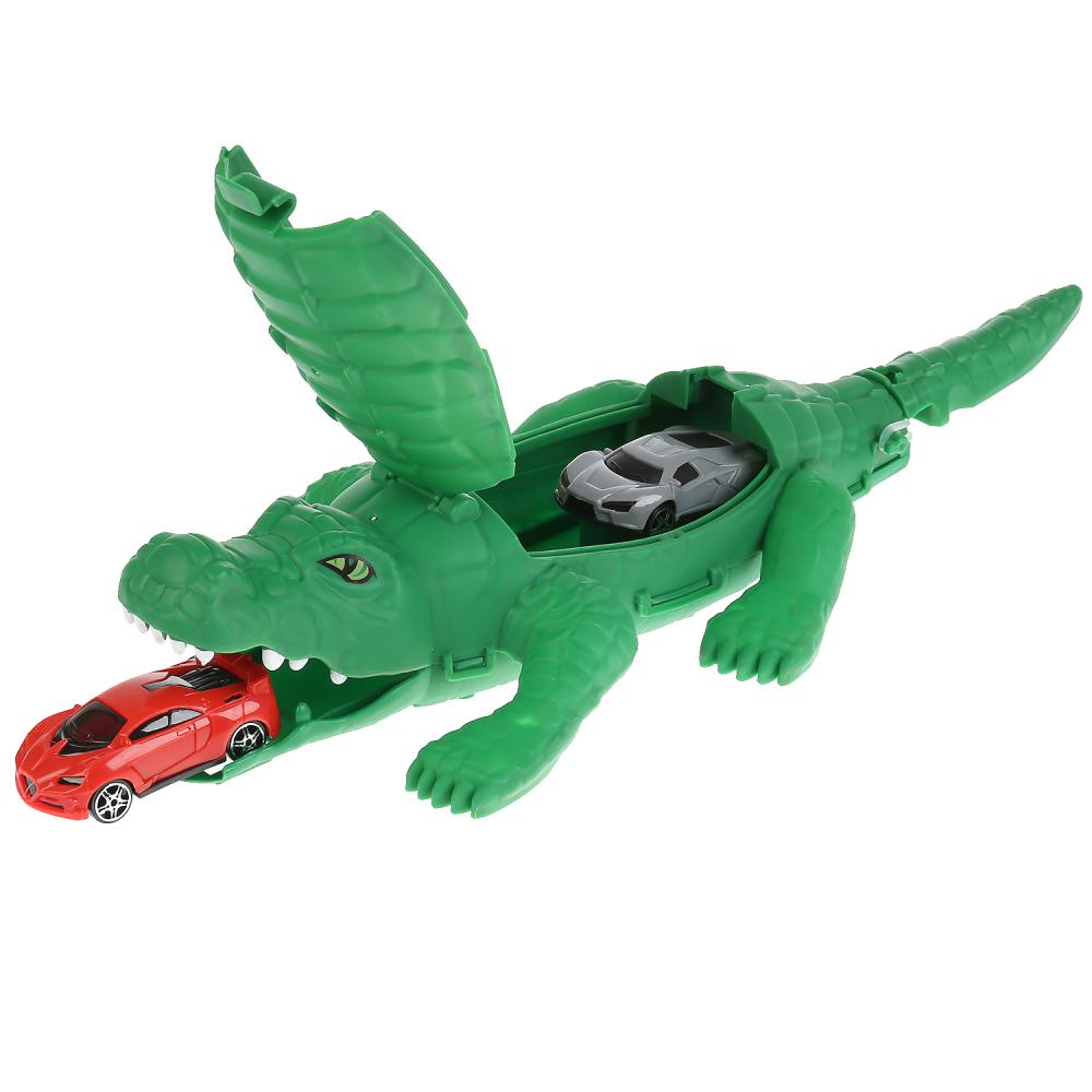 Трек-крокодил с машинками и животными, разные цвета   
