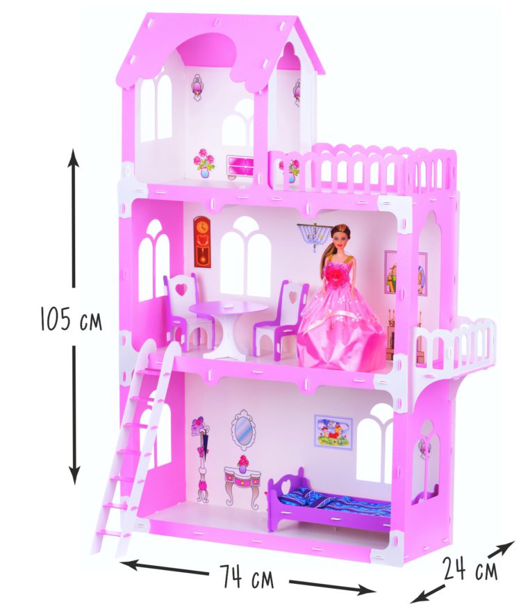 Домик для кукол Милана, бело-розовый, с мебелью  