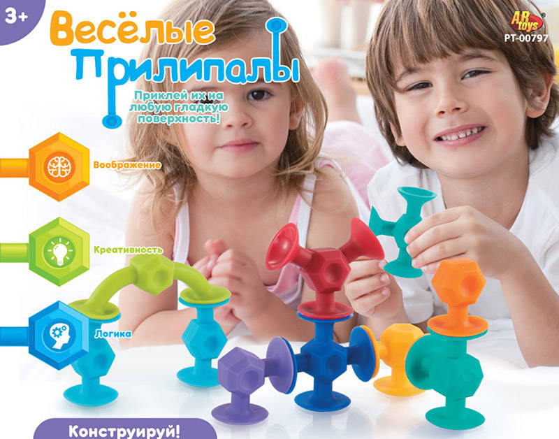 

Мягкий конструктор с присосками - Веселые прилипалы, 9 деталей