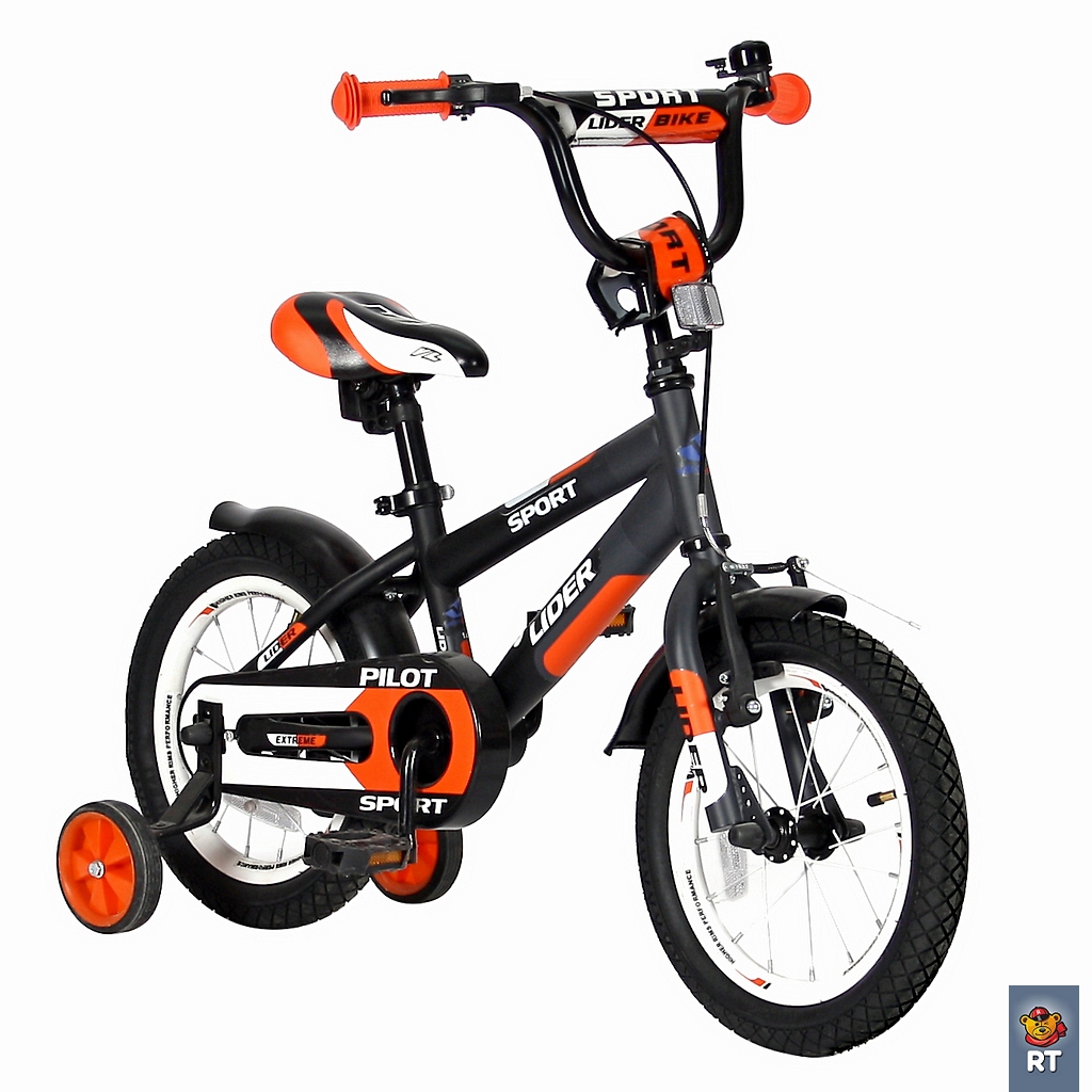 Двухколесный велосипед Lider Pilot, диаметр колес 14 дюймов, черный/оранжевый  