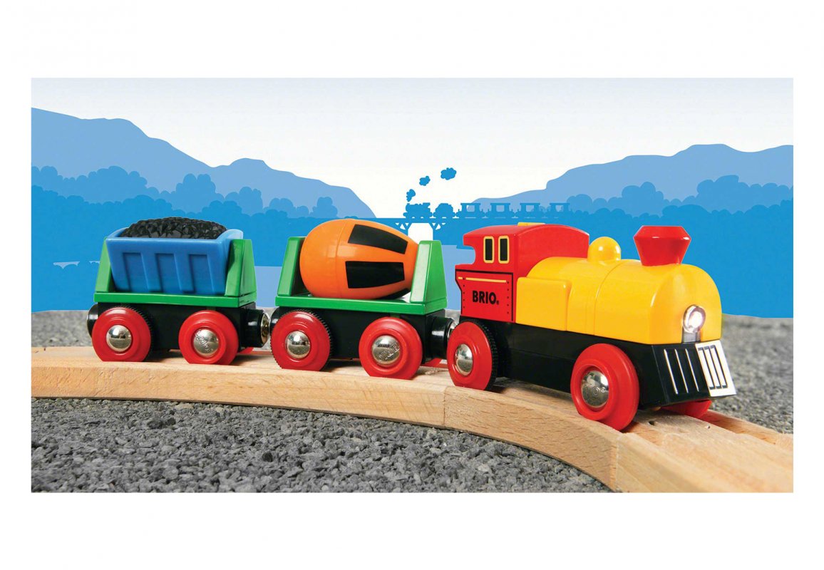 Игровой набор Грузовой поезд с бетономешалкой и грузом угля  