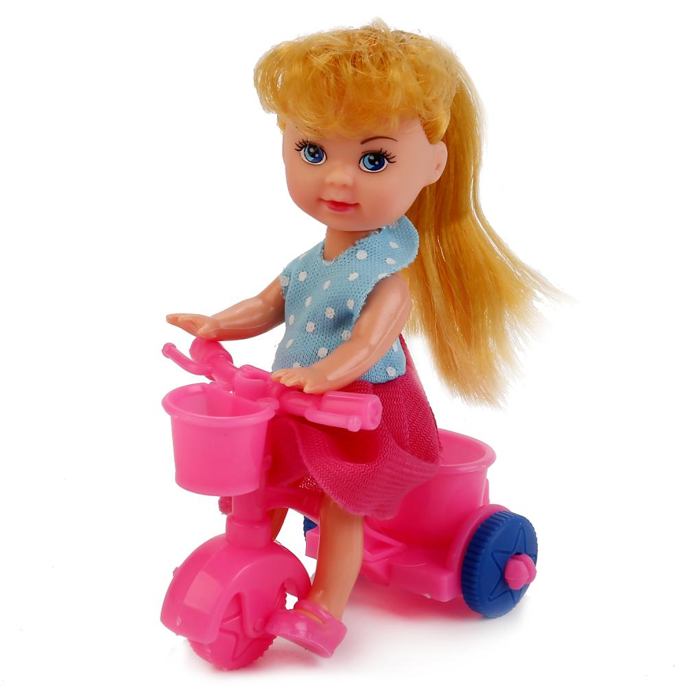 Кукла Машенька 12 см. на велосипеде, с двумя пони  