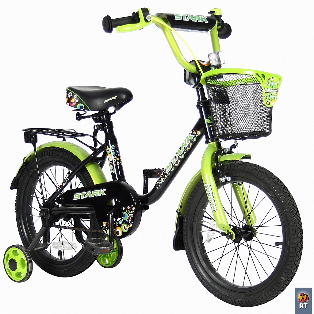 Двухколесный велосипед Lider Stark, диаметр колес 16 дюймов, черный/зеленый  