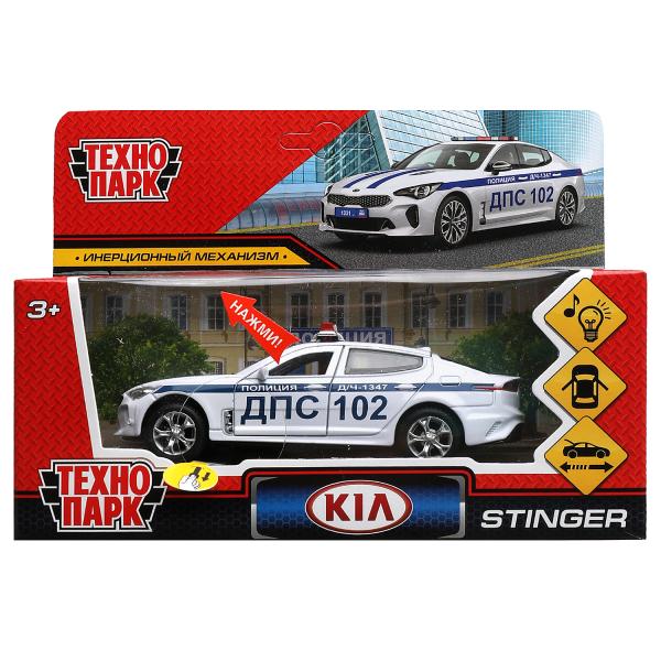 Модель Полиция Kia Stinger свет-звук 12 см двери и багажник открываются инерционная металлическая  