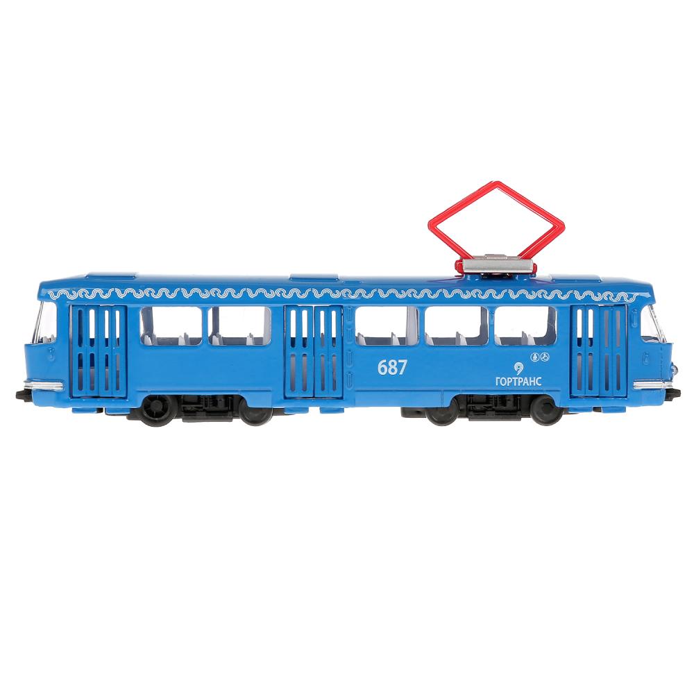 Трамвай 18 см, открываются двери, инерционный механизм, свет и звук  