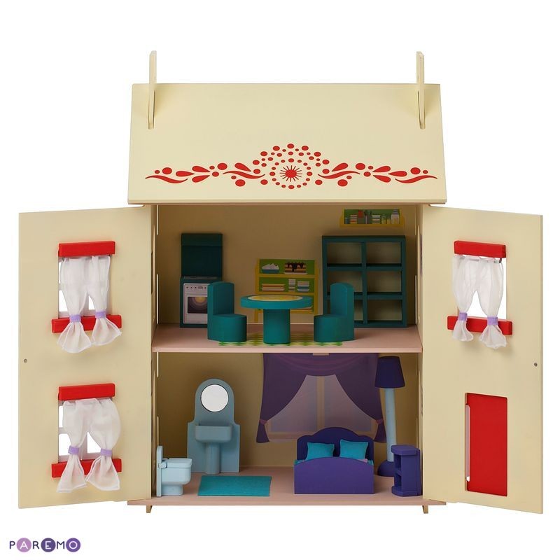Деревянный кукольный домик с 15 предметами мебели - София  