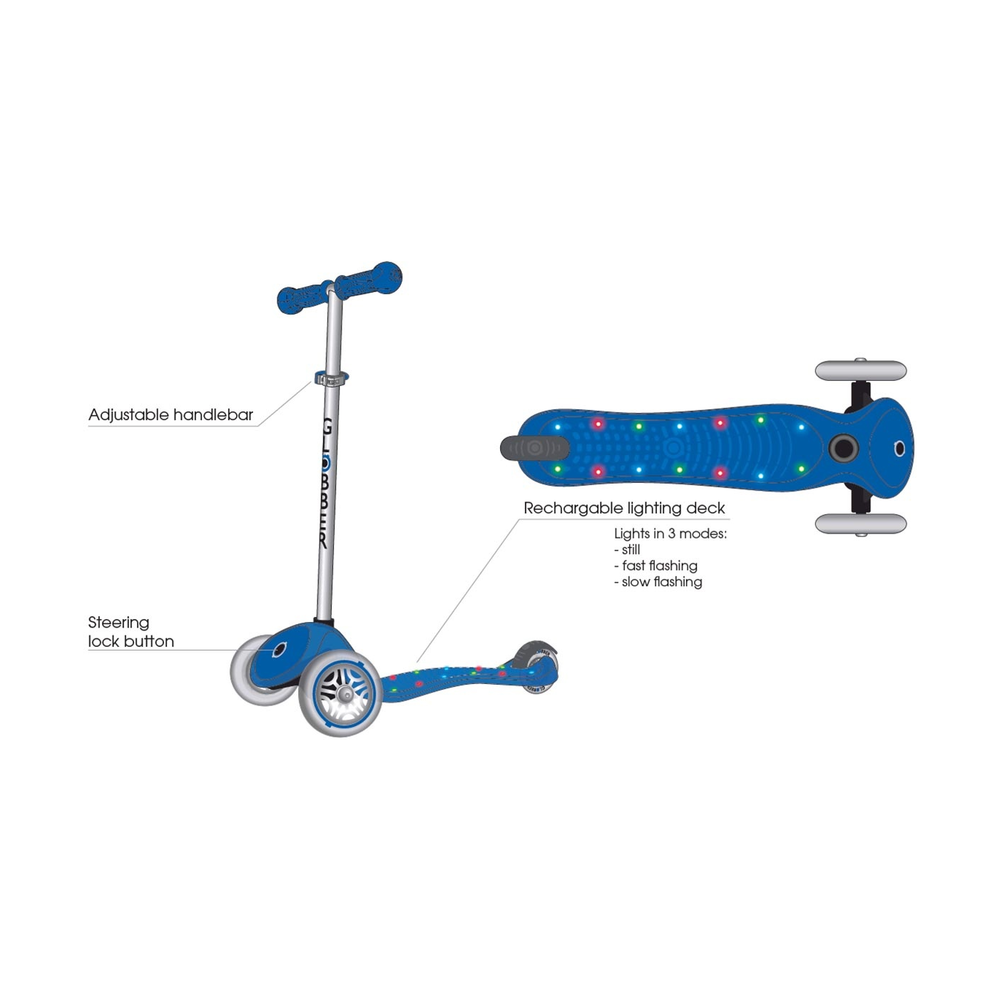 Трехколесный самокат Globber Primo Starlight, светящаяся платформа