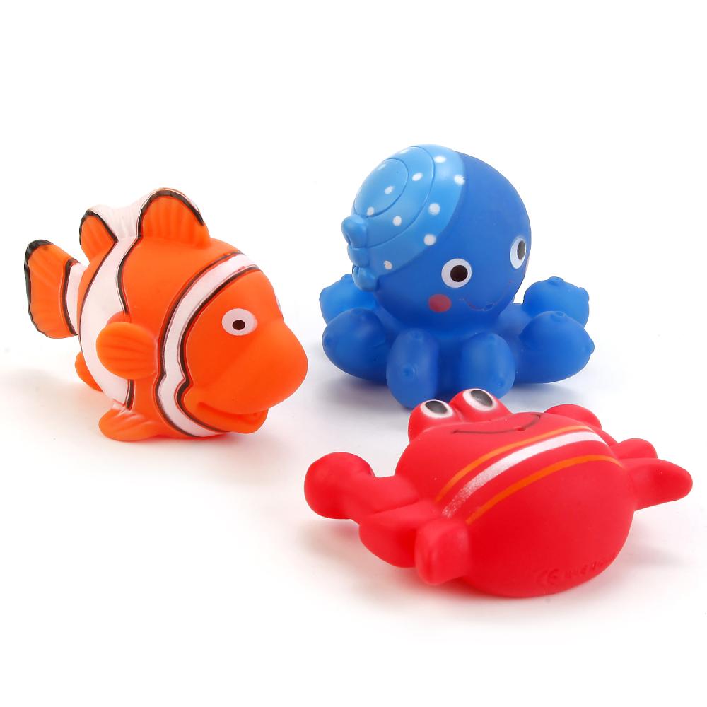 Набор игрушек для ванной – 3 водных обитателя, в сетке  