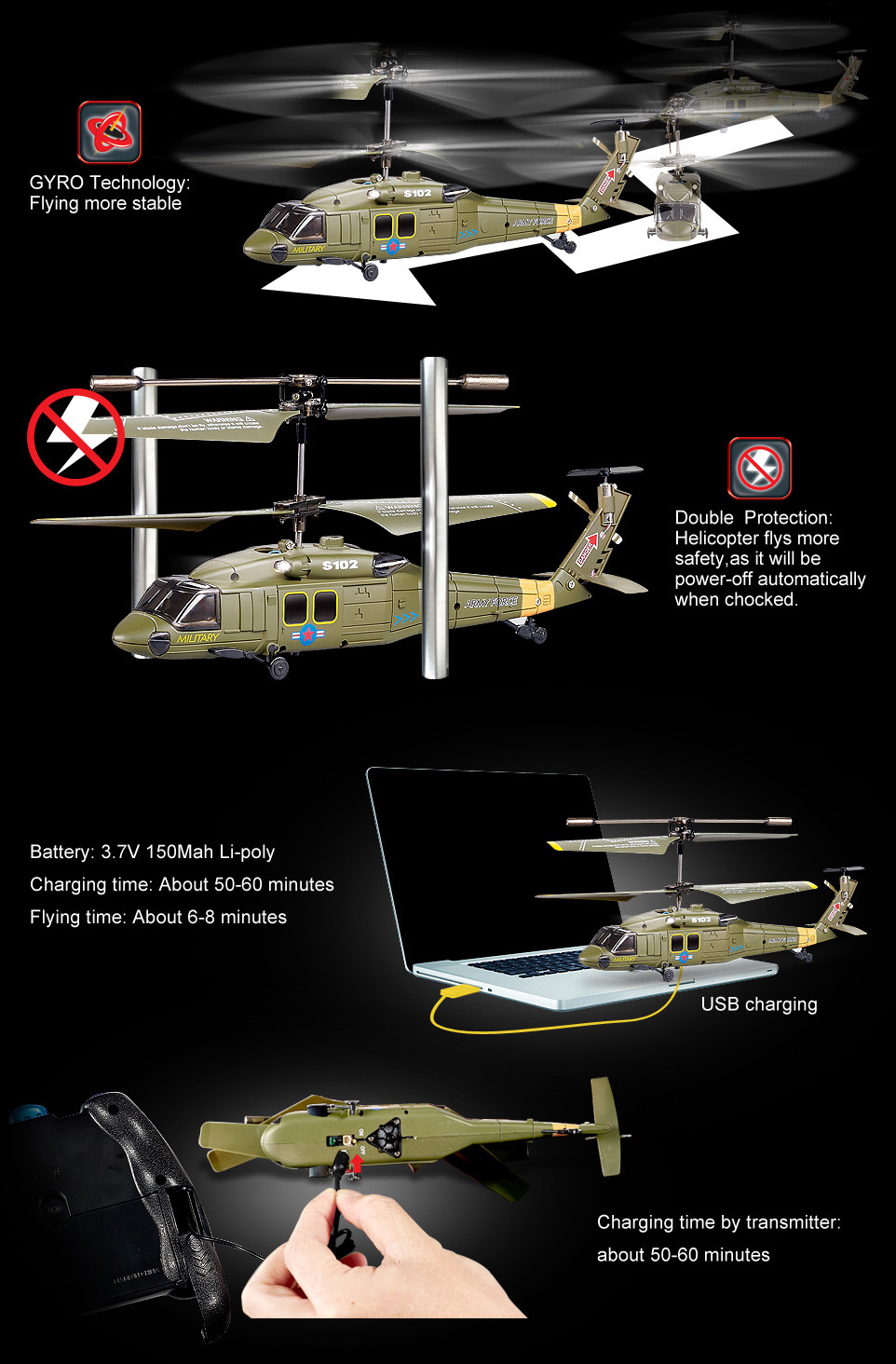 Радиоуправляемый мини вертолет гироскоп Hawk   