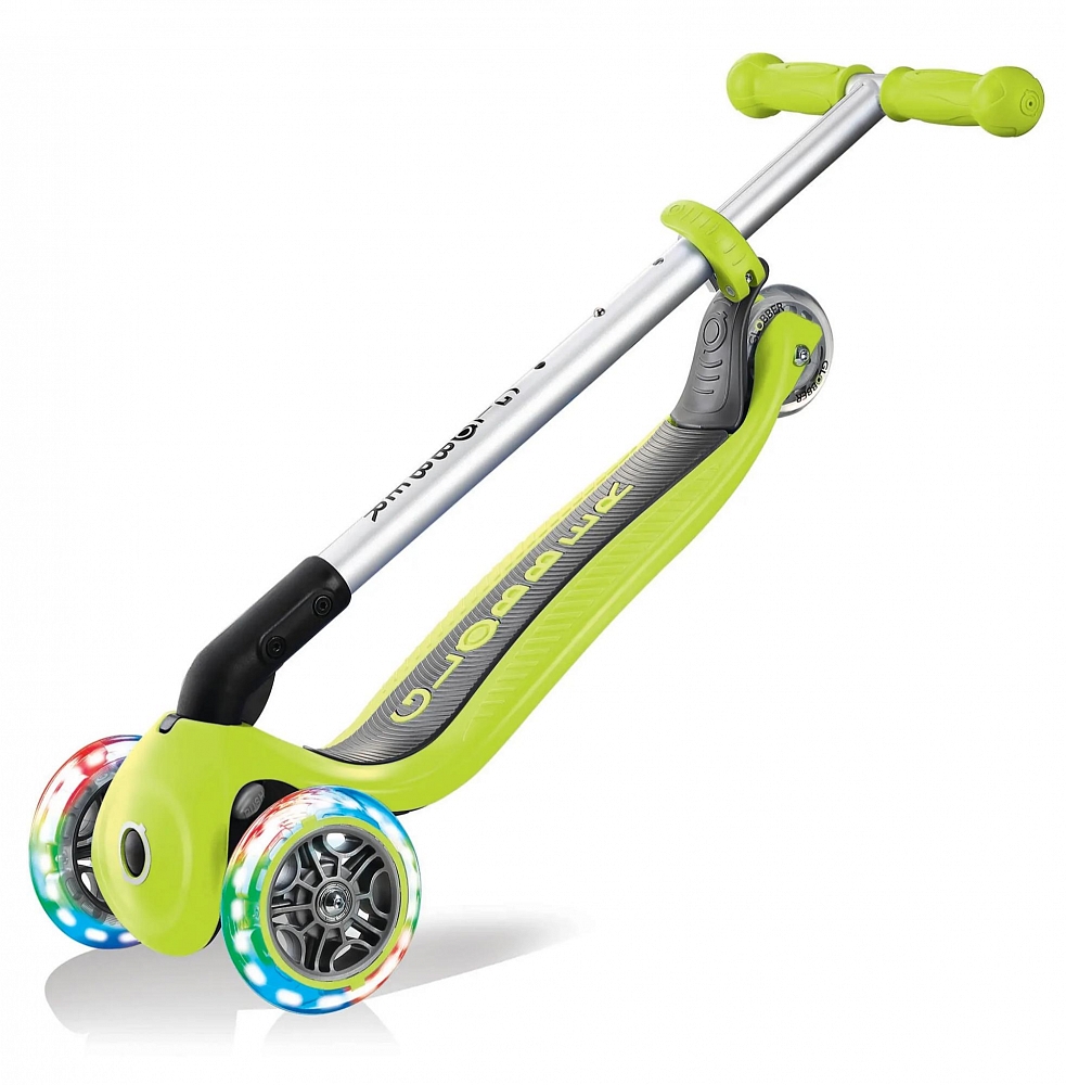 Трехколесный самокат Globber Primo Foldable Lights, зеленый, светящиеся колеса  