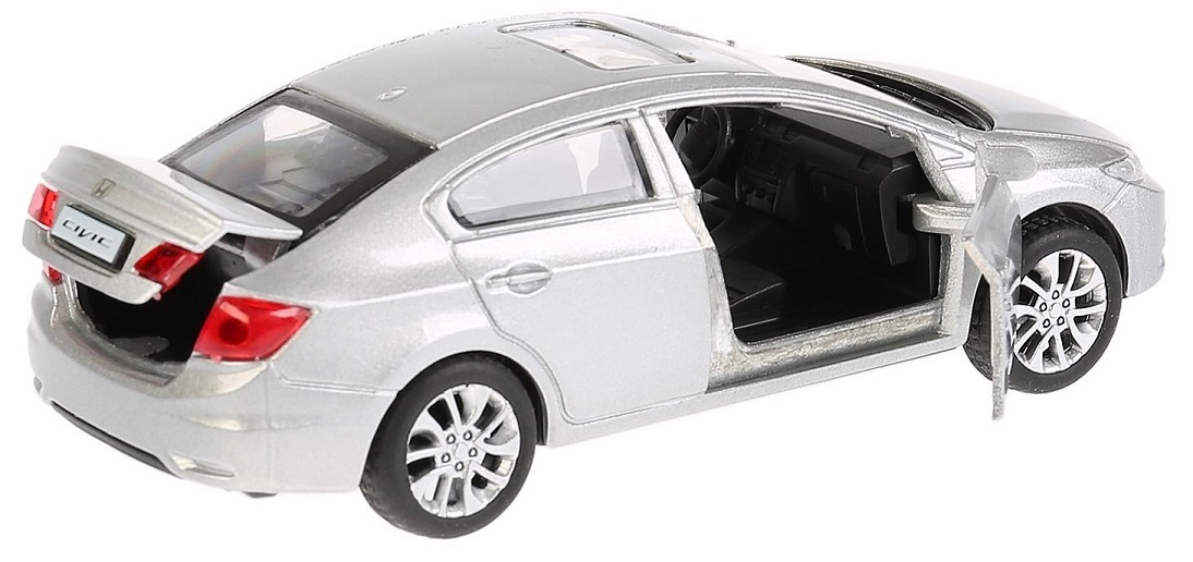 Машина металлическая Honda Civic, серебристая, 12 см, открываются двери, инерционная  