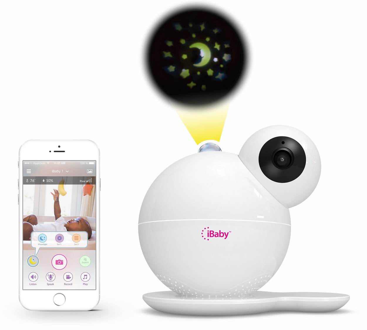 

Видеоняня iBaby Monitor M7 с ночником-проектором ночного неба + гигрометром, термометр и датчик качества воздуха