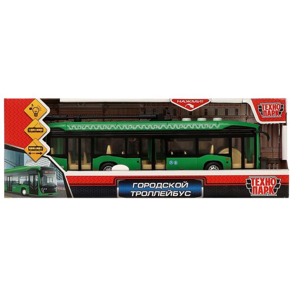 Модель Городской троллейбус свет-звук 19 см 3 кнопки инерционная пластиковая зеленая  