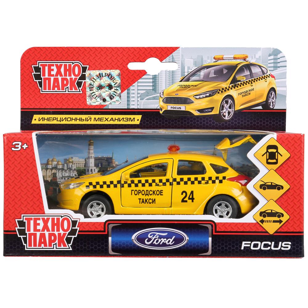 Машина инерционная металлическая - Ford Focus хэтчбэк - Такси 12 см, открываются двери и багажник  