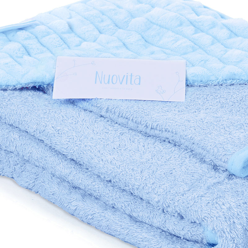 Полотенце с уголком и варежкой Nuovita Grazia 100x100 махра/плюш-клетка, голубой  