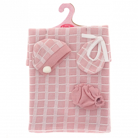 Комплект одежды для кукол 26 см розовое одеяло шапка слюнявчик трусики 