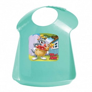 Нагрудник детский с аппликацией Том и Джерри, зеленый (Бытпласт, 431308109) (ассортимент)