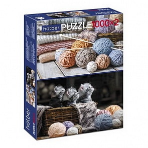 Пазлы Premium 1000+1000 элементов – 2 картинки, Котята и клубочки (Hatber, Д2000ПЗ2-21008)