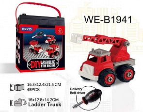 Машинка-конструктор из серии Собери сам - Пожарная машина с выдвижной лестницей (Junfa Toys, 1068)