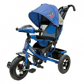 Велосипед 3-колесный из серии Щенячий патруль, с резиновыми надувными колесами 12 и 10 дюймов, регулируемая спинка, светомузыкальная панель, цвет – синий (950M2-N1210-PPL2sim)