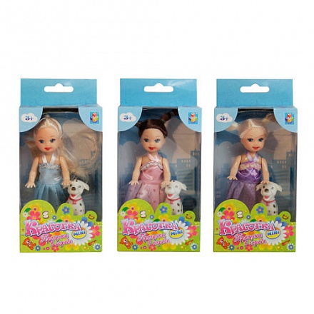 Кукла в платье и туфельках с собачкой из серии Красотка мини, 10 см., 3 вида 