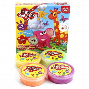 Шариковый пластилин мелкозернистый, 4 цвета, застывающий (Multiart, 8322-PD)