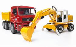 Самосвал Bruder MAN с колёсным экскаватором Liebherr (Bruder, 02-751) - миниатюра