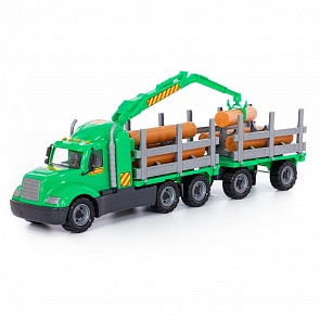 Автомобиль-лесовоз Майк с прицепом, в сеточке (Полесье, 55675)