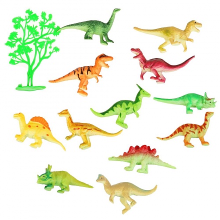 Игровой набор Рассказы о животных – Динозавры и дерево, 12 штук 
