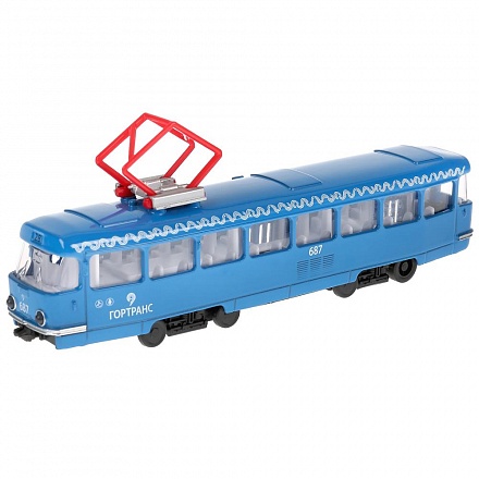 Трамвай 18 см, открываются двери, инерционный механизм, свет и звук 