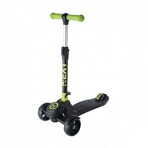 Самокат 3-х колесный, складной, управляется наклоном, колёса Pu 120 и пвх 100, черно-салатовый (Next, BQ-089-2)