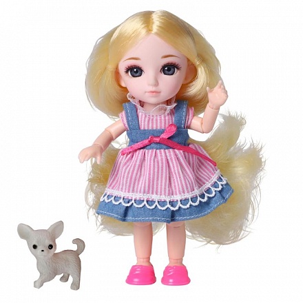 Кукла шарнирная - Малышка Лили блондинка с собачкой, 16 см 
