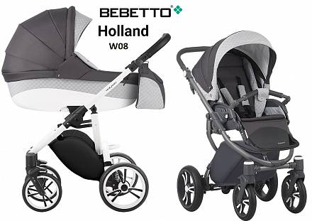 Детская коляска Bebetto Holland New - 2 в 1 - шасси белый/BIA - W08 