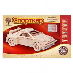 Модель деревянная сборная – Спорткар, 5 пластин (Wooden Toys, P065)