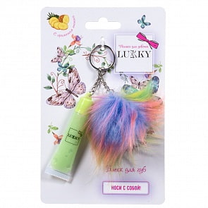Блеск для губ с блестками салатовый, с ароматом ананаса, 6 мл, с плюшевым брелоком в наборе, блистер (Lukky, Т16144)