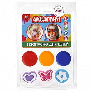 Аквагрим: 3 цвета, 3 штампа-трафарета (Multiart, 12004-Rsim)