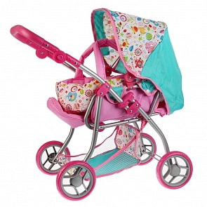 Коляска для кукол, резиновые колеса 12,5 см, металлическая рама, корзина, переноска (Карапуз, 66HC-19-C1)