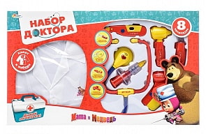 Игровой набор доктора, с халатом, серии Маша и Медведь (Играем вместе, A27821-R)