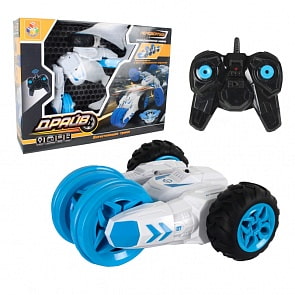 Трюковая трехколесная машина-перевертыш на р/у - Драйв, бело-голубой, свет (1toy, Т10959)