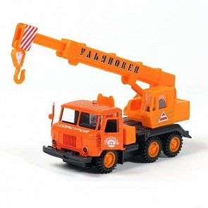 Металлическая модель ГАЗ-66 автокран Ульяновец, оранжевый, свет и звук, Технопарк, CT-1299-PC-1