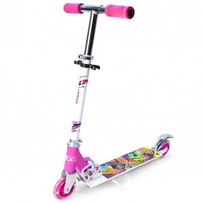 Самокат 2-колесный складной со стальным корпусом, пластиковыми светящимися колесами 100 мм., подножкой, розовый (Next, KS247-PINKsim)
