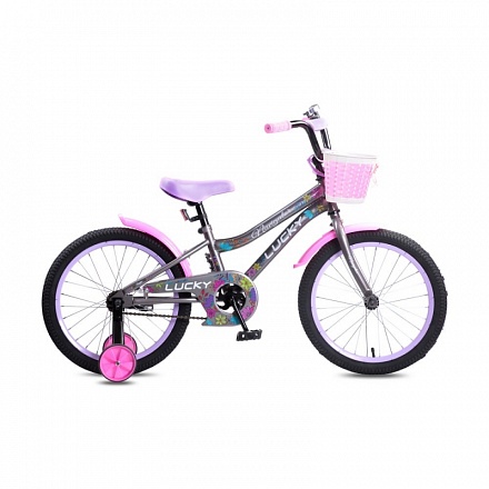 Детский велосипед Navigator Lucky серо-розовый, колеса 18", стальная рама, стальные обода, ножной тормоз 