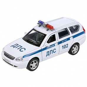 Машина Полиция LADA Priora 12 см белая двери и багажник открываются металлическая инерционная (Технопарк, PRIORAWAG-12POL-WH)